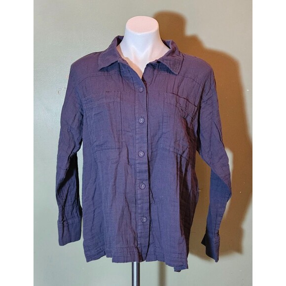 Calme by Johnny Was Double Pocket Shacket Long Sleeve Shirt Gauze Graphite Sz M - Picture 2 of 10